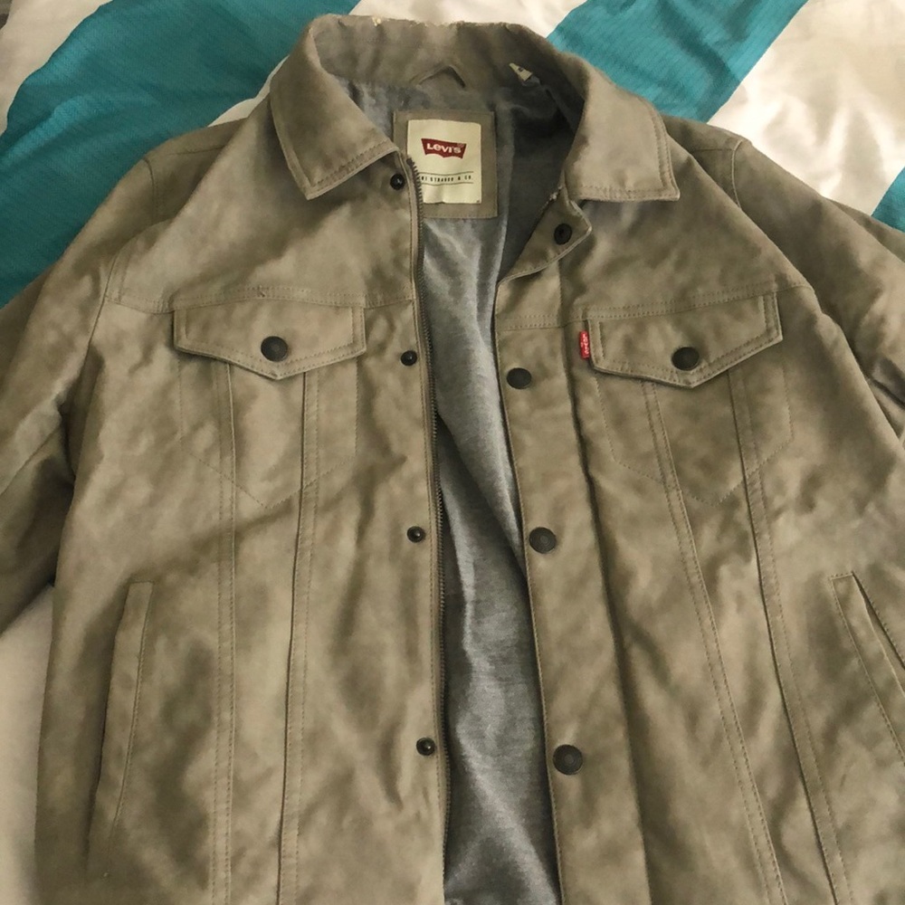 Levi Strauss & Co Beige Bomber Suede Jacket ( Size Medium )